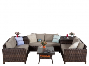 Угловой П-образный диван ARIA brown с кофейным столиком