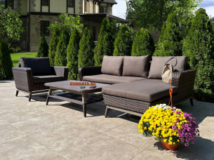 Лаунж зона BABYLON LUX brown/nature с креслом и диваном с оттоманкой 250*160 для террасы или беседки загородного поместья
