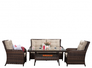 Лаунж зона ARIA CLASSIC brown с диваном 2-х и кофейно-обеденным столом 150