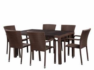 Обеденный комплект мебели 150*90 YALTA/LAGUNE CLASSIC brown на 6 персон для кафе и ресторанов