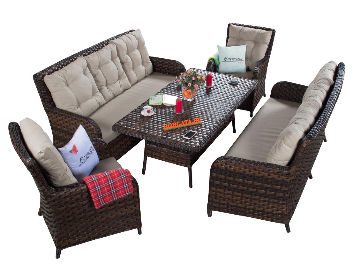 Комплект для обеда и отдыха ARIA CLASSIC brown с диванами 3-х и кофейно-обеденным столом 180