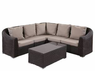 Угловой диван FORTUNE brown с кофейным столиком из искусственного ротанга
