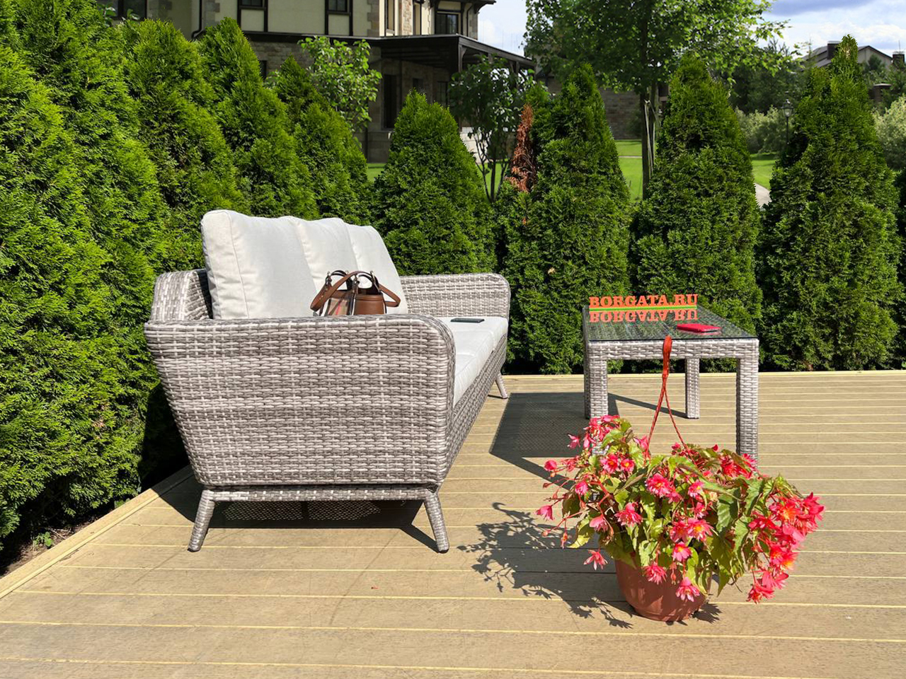 Лаунж зона BABYLON/MARIA grey из дивана 3-х и столика кофейного для террасы или крыльца загородного дома