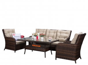 Лаунж зона ARIA CLASSIC brown с диваном 3-х и кофейно-обеденным столом 150