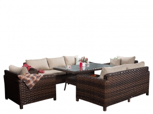 Комплект мебели для отдыха ARIA brown с кофейно-обеденным столом 150 и диваном 3-х (234) из искусственного ротанга
