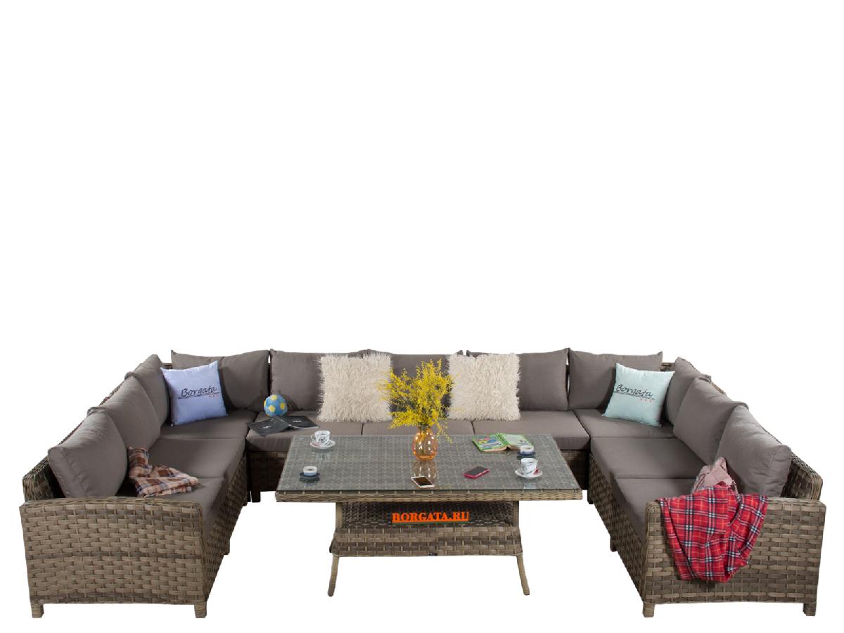 П-образный угловой диван ARIA nature с кофейно-обеденным столом 150
