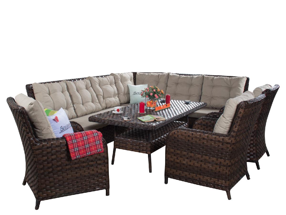 Обеденная зона ARIA CLASSIC brown с угловым диваном и кофейно-обеденным столом 180
