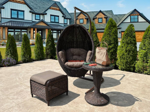 Кресло подвесное LEON brown со столом D60 LAGUNE CLASSIC и пуфом для ног GRENNY для отдыха на террасе или в саду
