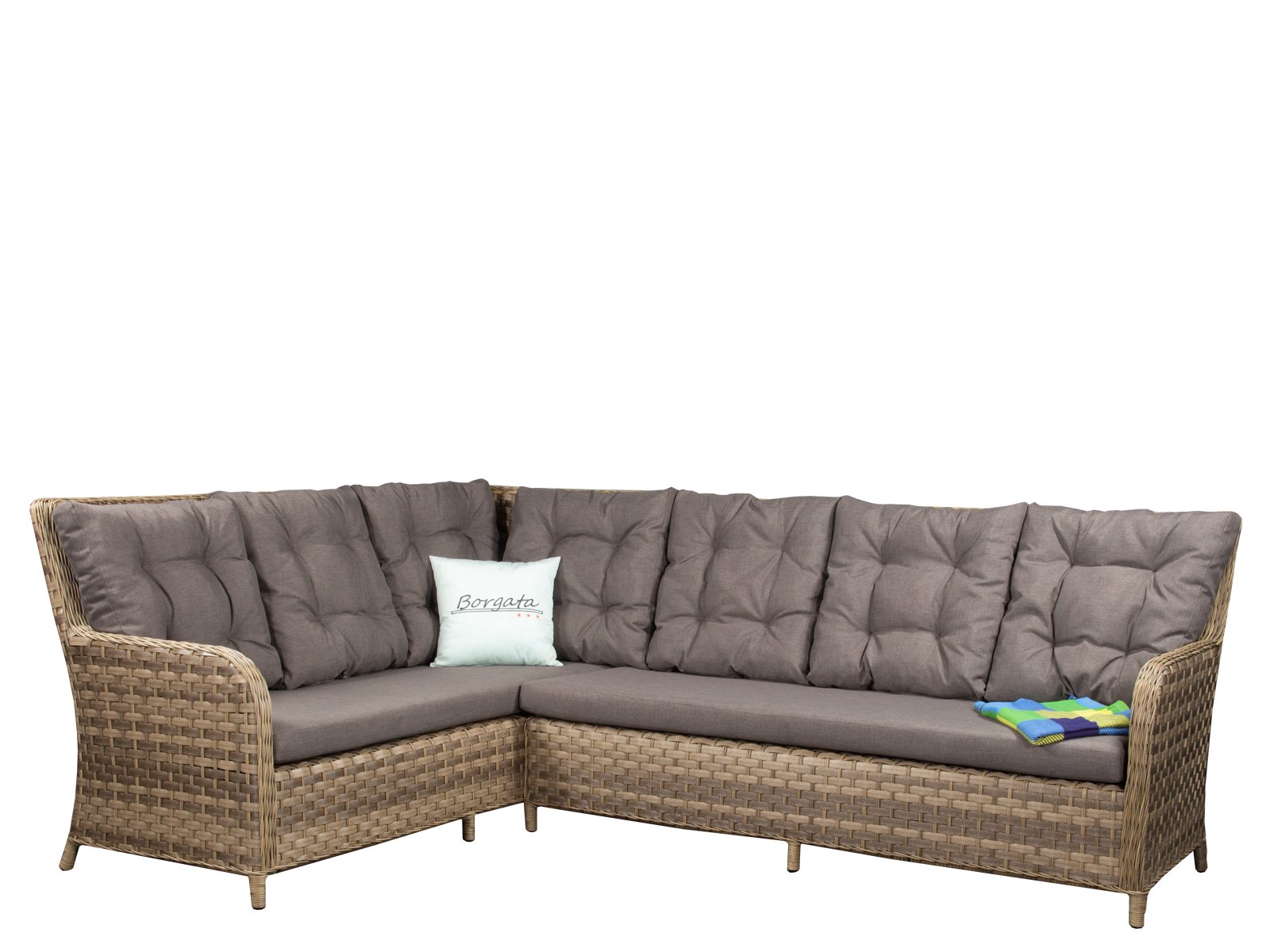 Угловой диван ARIA CLASSIC nature с пуфами и кофейно-обеденным столом 150
