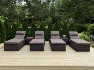 Комплект из 4-х лежаков OLIMPIA GRAND brown с парой чайных столиков OLIMPIA brown для садового солярия или банного комплекса