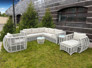 Лаунж зона IBIZA white с угловым диваном IBIZA white 230х230 или 170х290 и с креслами для отдыха ROSES white премиум мебель