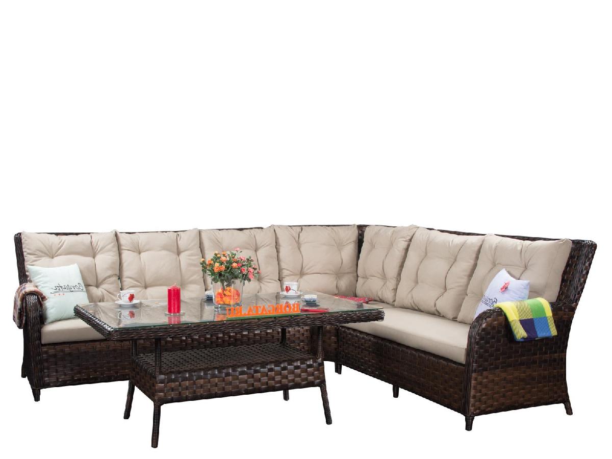 Угловой диван ARIA CLASSIC brown с кофейно-обеденным столом 150