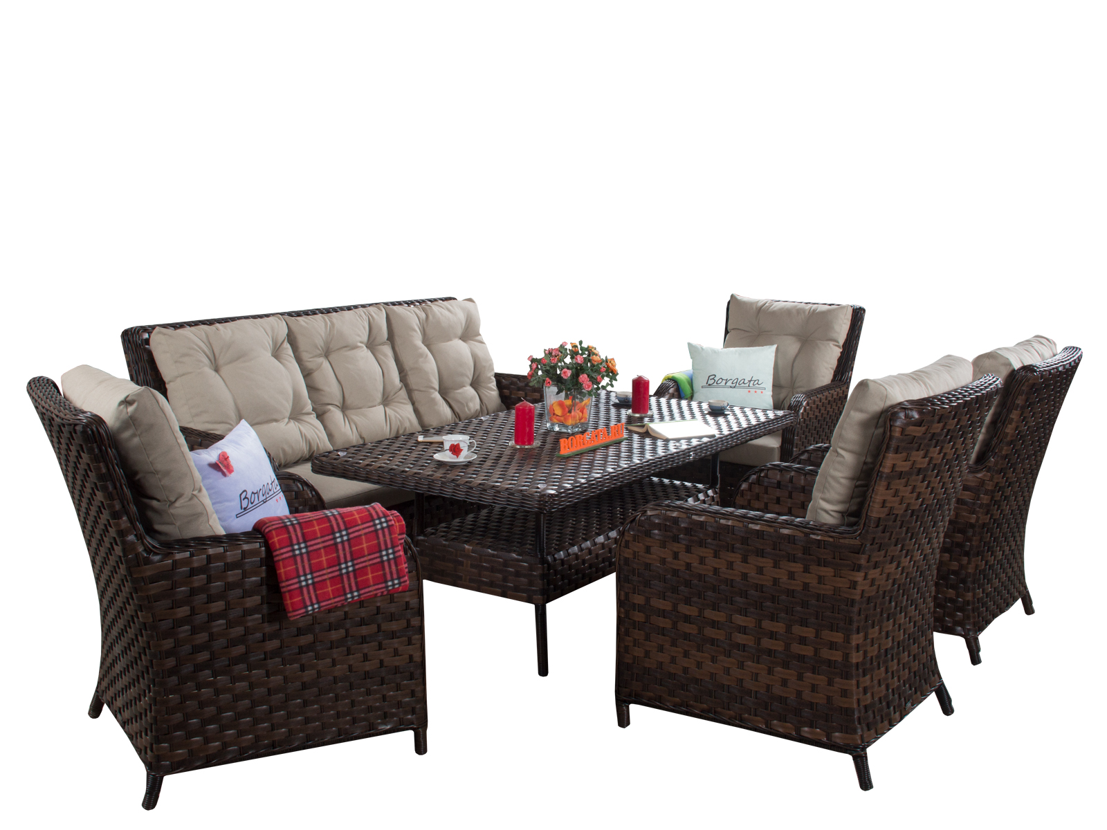 Набор мебели для обеда и отдыха ARIA CLASSIC brown с диваном 3-х и кофейно-обеденным столом 180