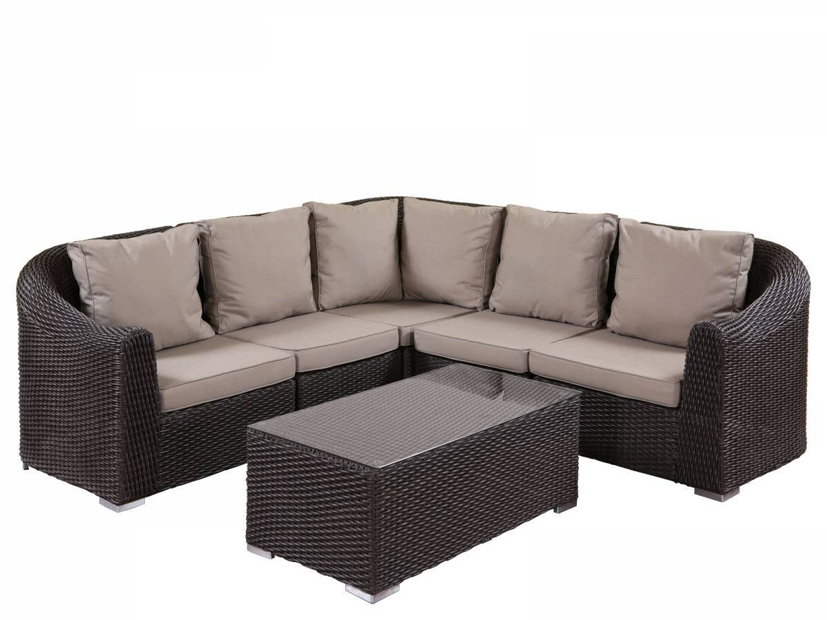 Угловой диван FORTUNE brown с кофейным столиком из искусственного ротанга –купить в Москве, цена на лаунж зоны с угловым диваном в интернет-магазинеBorgata