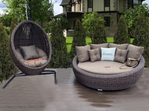Комплект мебели из дивана D160 LEON/LAGUNE brown и подвесного кресла LEON brown для лаунж зоны или балкона загородного дома