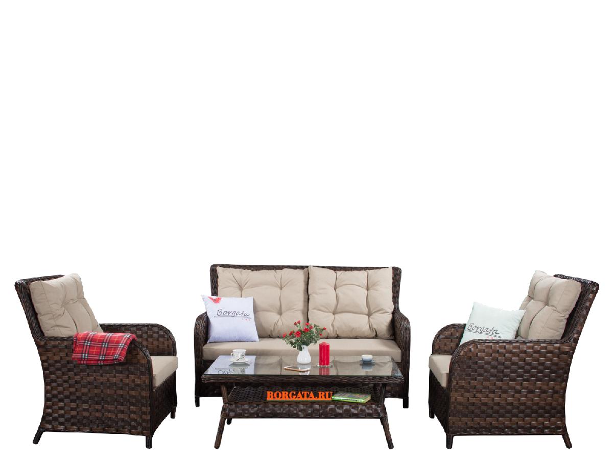 Лаунж группа ARIA CLASSIC brown с диваном 2-х и кофейным столиком с подстольем