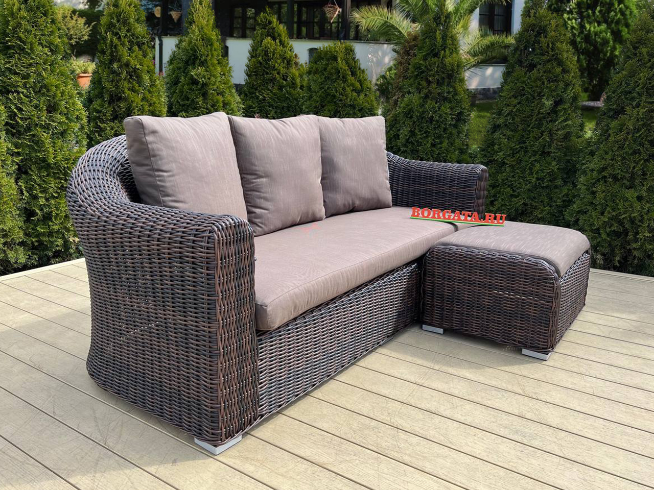 Садовый диван 3-х FORTUNE с пуфом для ног для террасы или беседки загородного дома