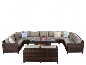Угловой П-образный комплект мебели ARIA brown с кофейно-обеденным столом 150 из искусственного ротанга