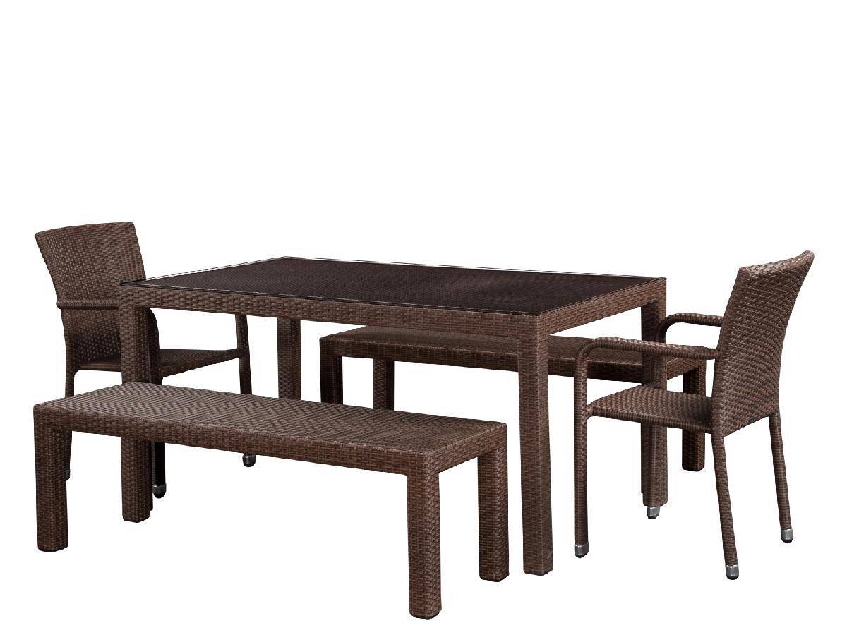 Обеденный комплект мебели 150*90 YALTA/LAGUNE CLASSIC brown с 2-мя скамьями YALTA brown