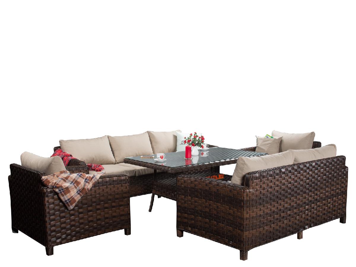 Комплект мебели для отдыха ARIA brown с кофейно-обеденным столом 150 и диваном 3-х (234) из искусственного ротанга