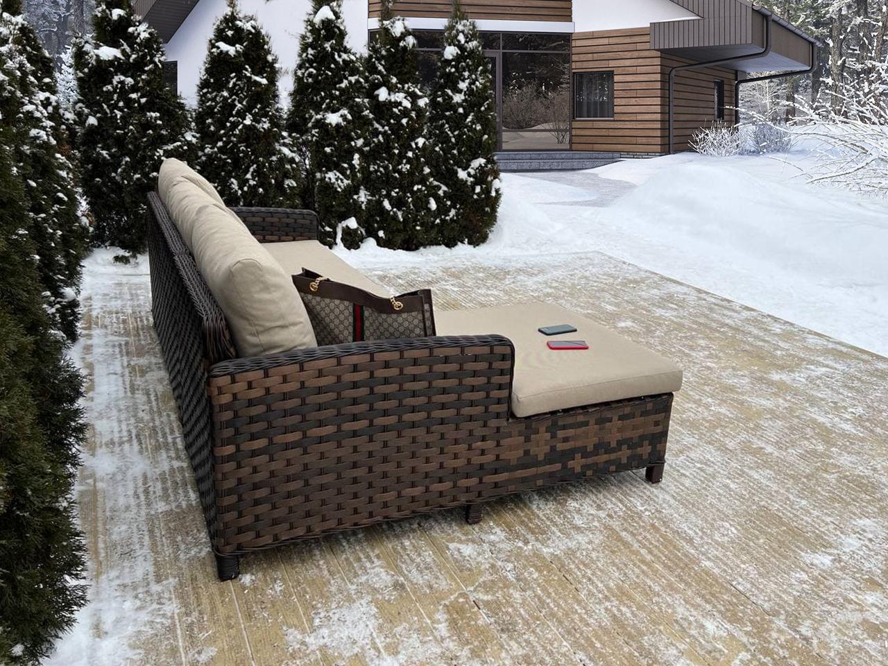 Угловой диван (левый угол) с кушеткой 245*155 ARIA brown для лаунж зоны загородного дома