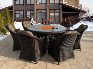 Столовый комплект D160 FLORENCE/CREMONA GRAND brown на 7 персон для беседки или террасы загородного коттеджа